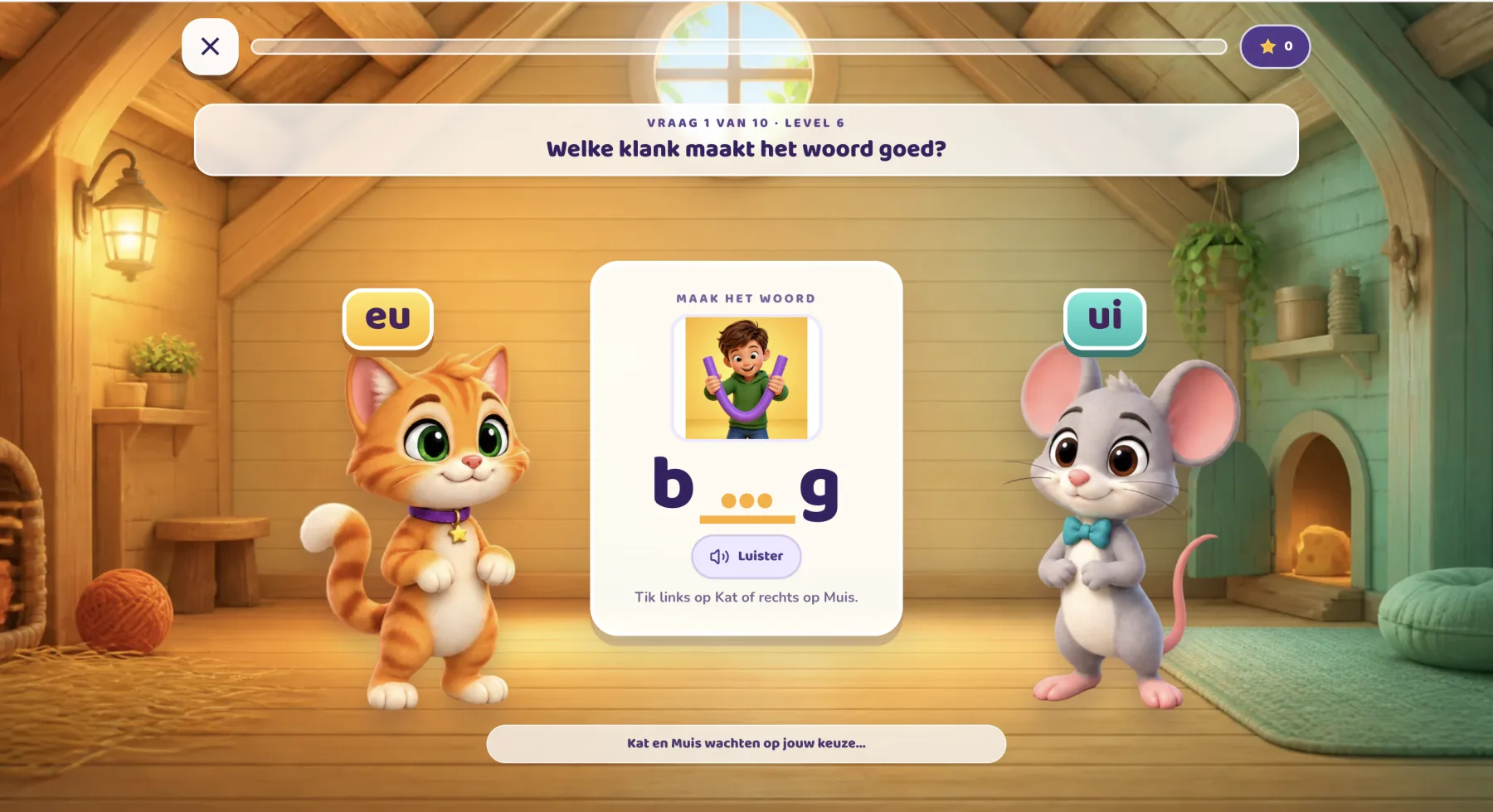 Kat en Muis in Denkheld voor het herkennen van Nederlandse klanken